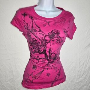 Vintage y2k hot pink tinkerbell disney emo grunge baby tee